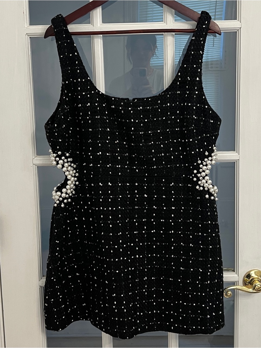 ZARA Women’s Textured Tweed Mini Dress Faux Pearl Cutout Black Plus Size XXL